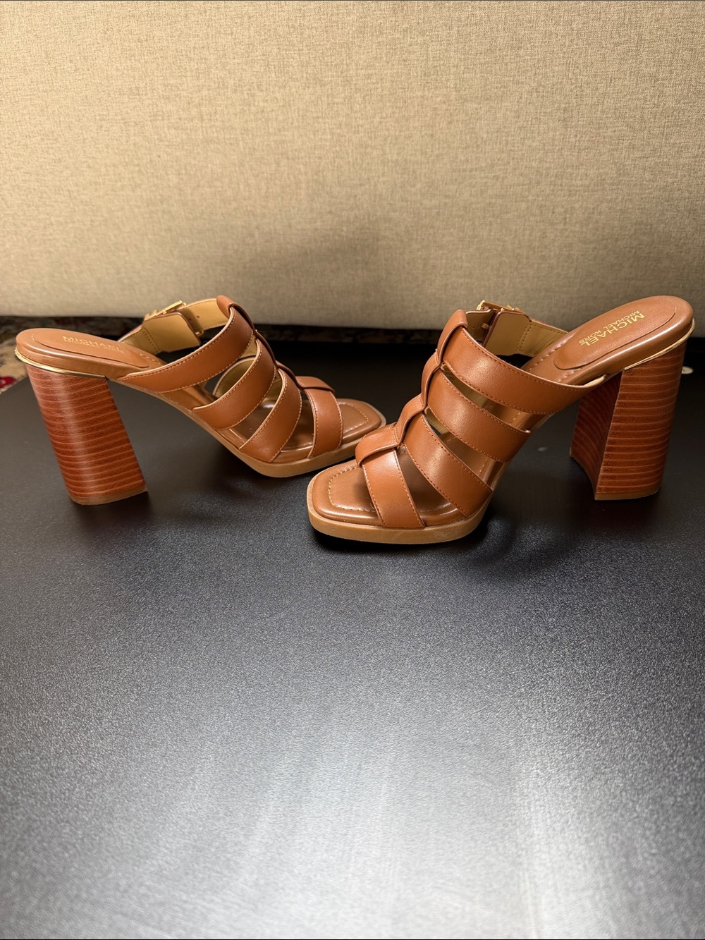 MICHAEL Michael Kors Brown Leather Strappy Block Heel Sandals - Picture 4 of 9